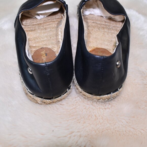 Sam Edelman Lynn Black Leather Espadrille Flats Size 8.5 Slip On Boho Shoes - Picture 4 of 14